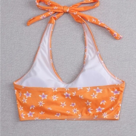 Shein floral ribbed halter bikini top NWOT Large - Picture 2 of 7